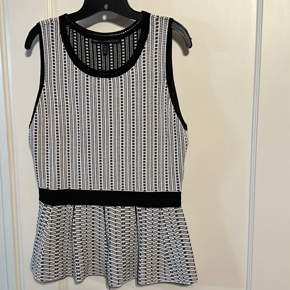 Black and White Sleeveless Sweater Peplum Top